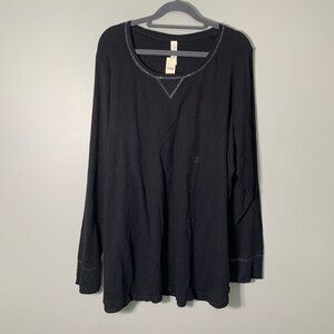NEW Cacique black long‎ sleeve ribbed henley pullover cotton blend top shirt